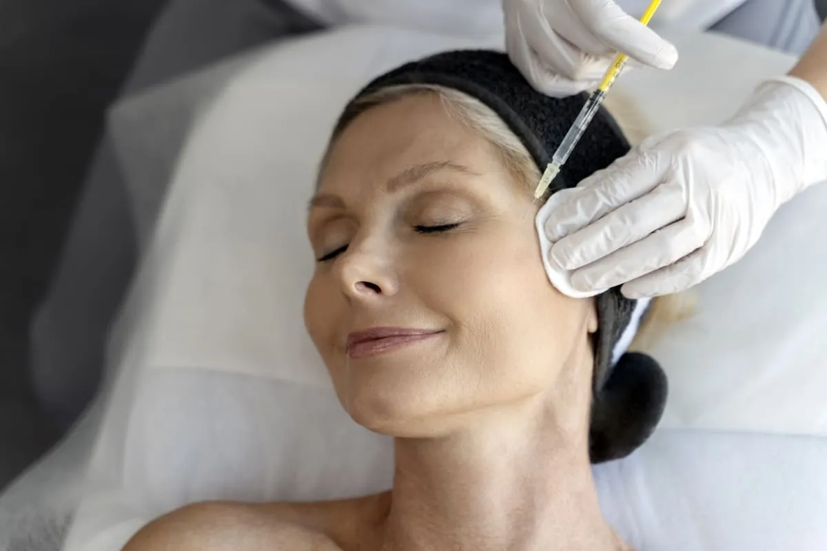 Inductores de colágeno facial Mujer madura recibiendo tratamiento con inductores de colágeno facial